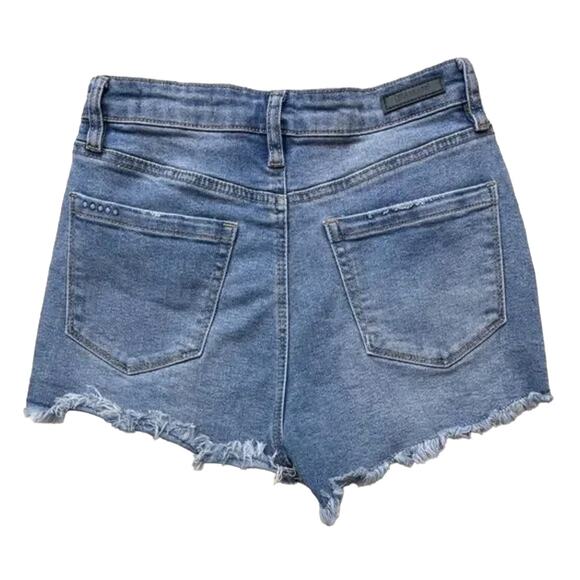 BLANKNYC Barrow Vintage High Rise Distressed Button Fly Fray Hem Denim Shorts 24 - Picture 5 of 5